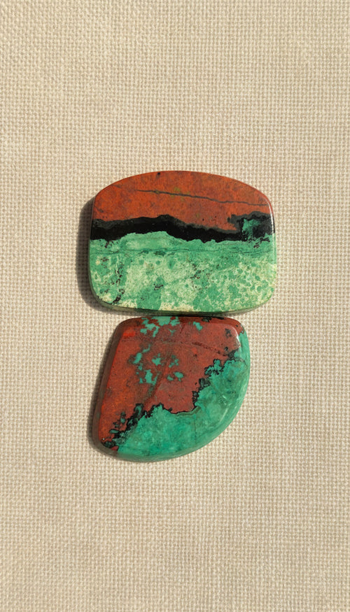 Chrysocolla with Jasper · Sukabumi, West Java, Indonesia, 2-piece lot (~141 ct)